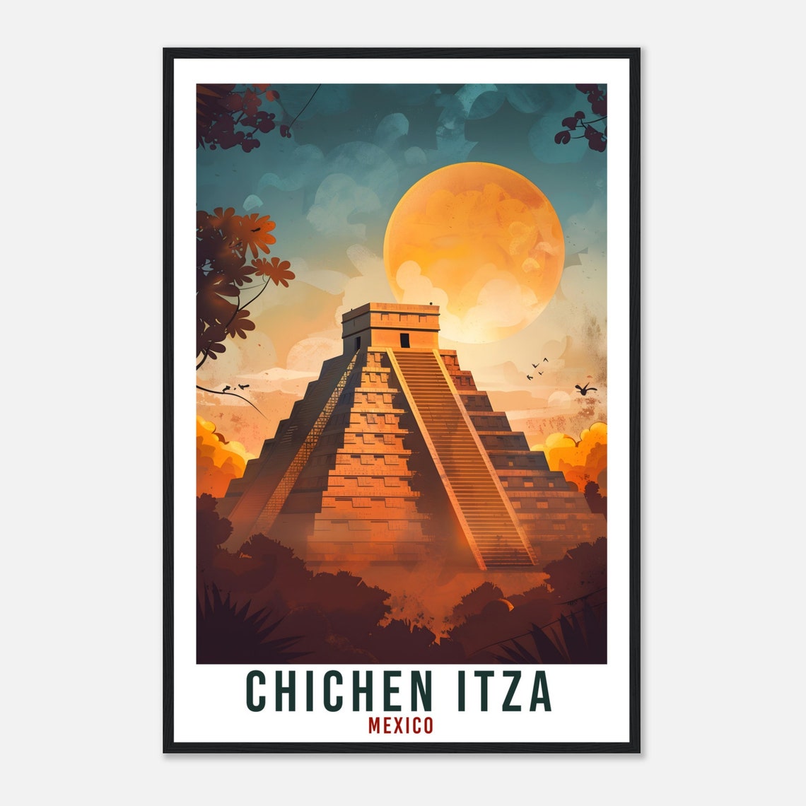 Chichen Itza Mexico Mayan Pyramid Sunset El Castillo Travel Poster - Image 4