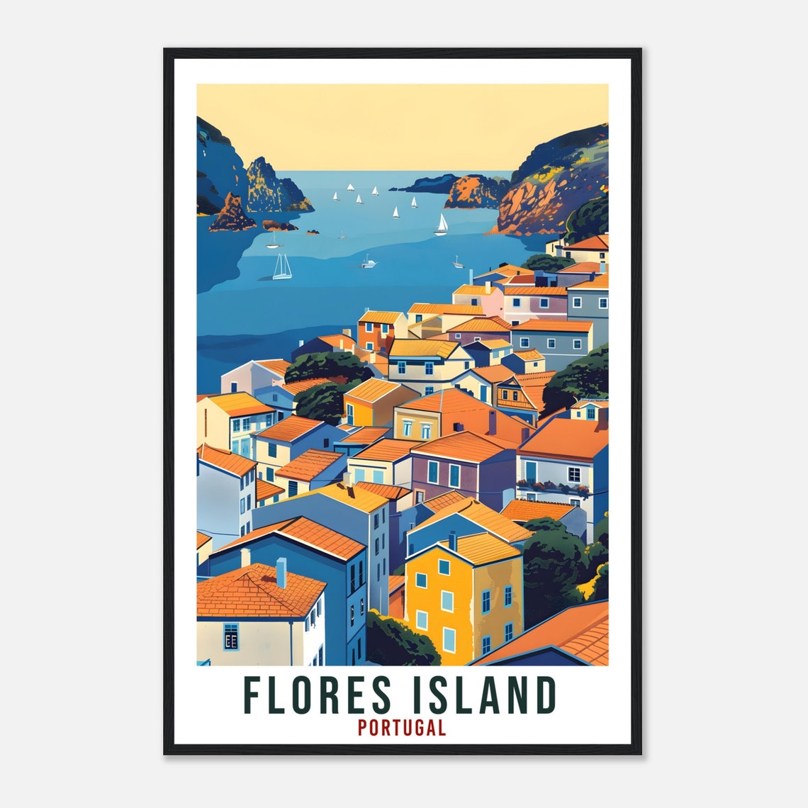 Flores Island Travel Print Portugal Wall Art Wall Hanging Home Dcor Flores Gift Portugal Landmark Artwork Gift Portugal Travel Poster - Image 4