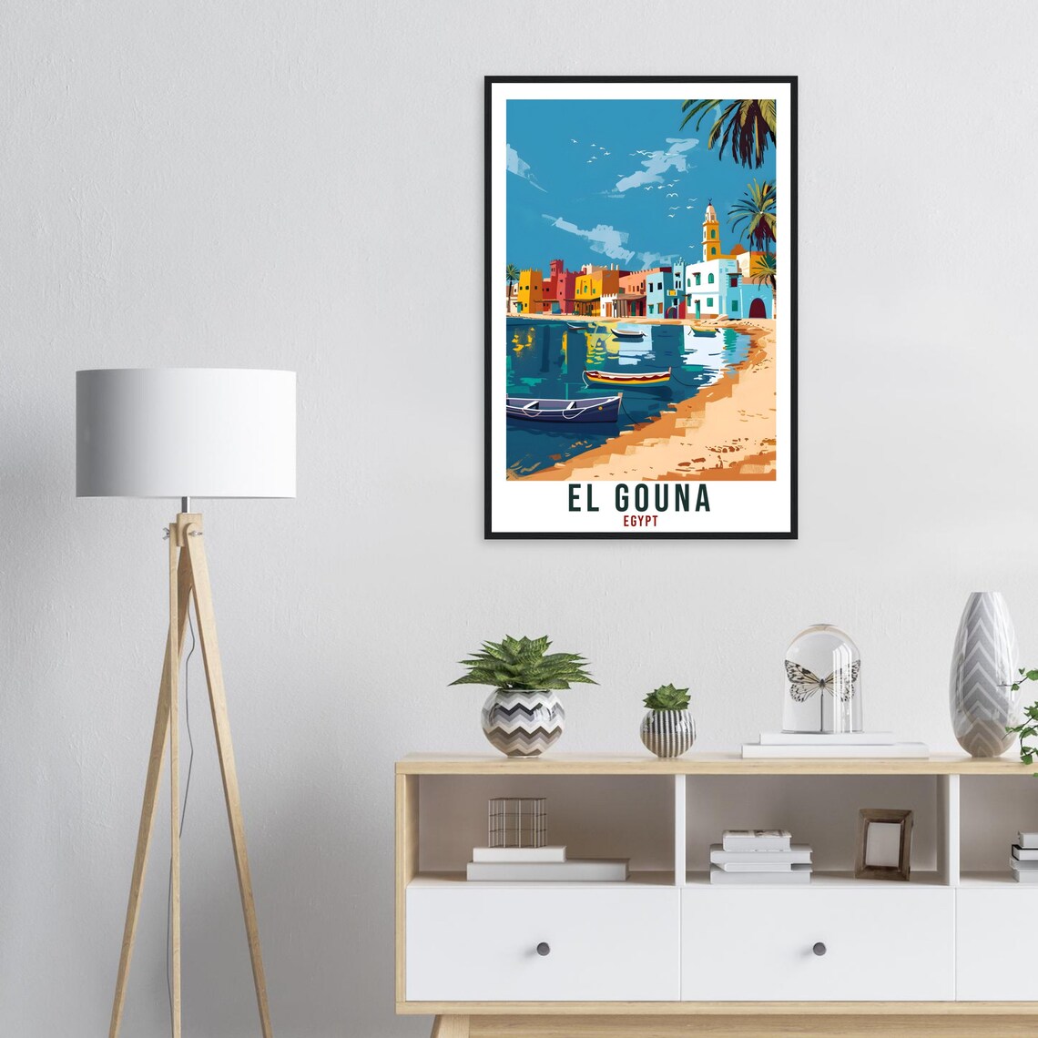 El Gouna Egypt Colorful Waterfront Boats Retro Travel Poster - Image 2