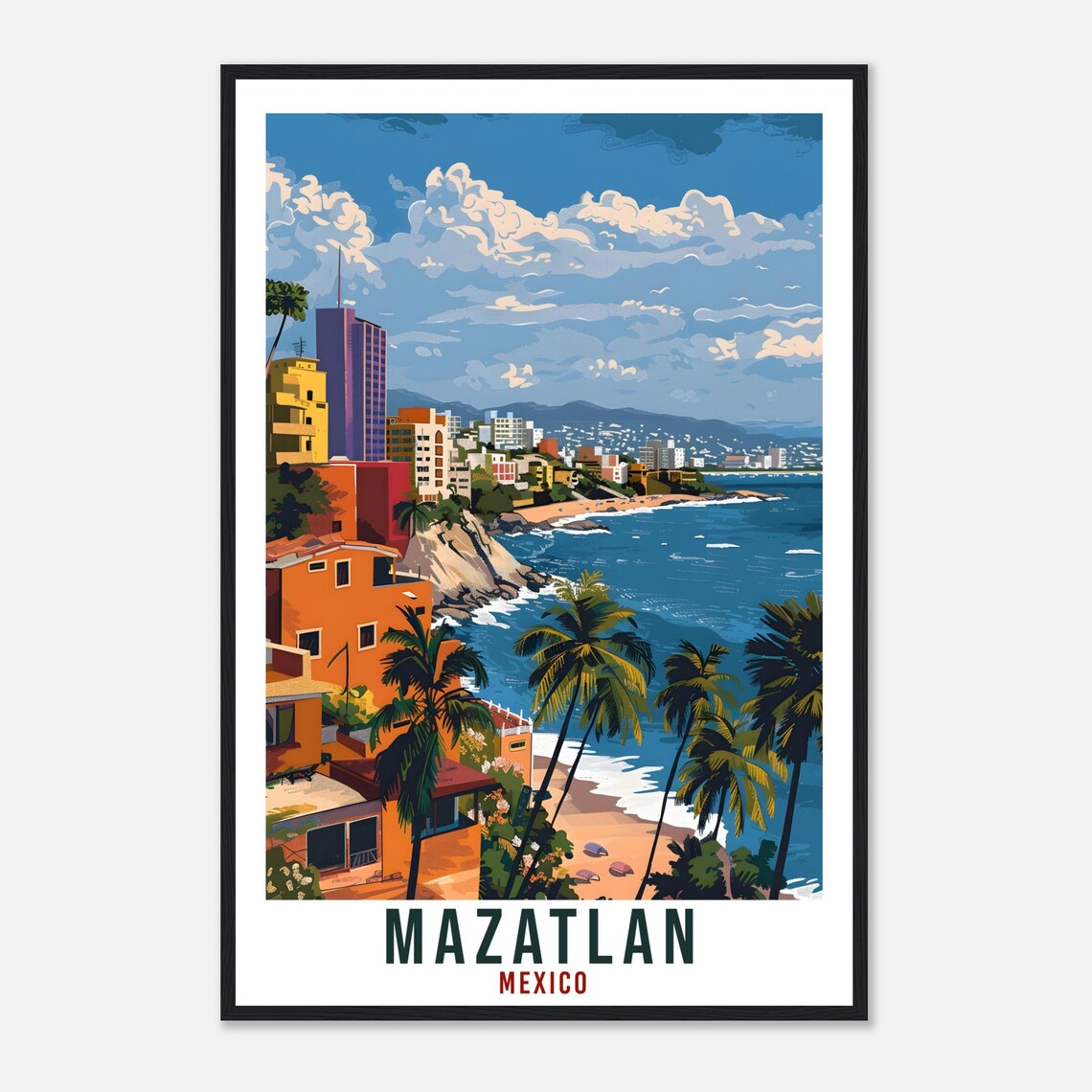 Mazatlan Mexico Cliffside Beach Palms Colorful Coast Travel Poster - Image 4