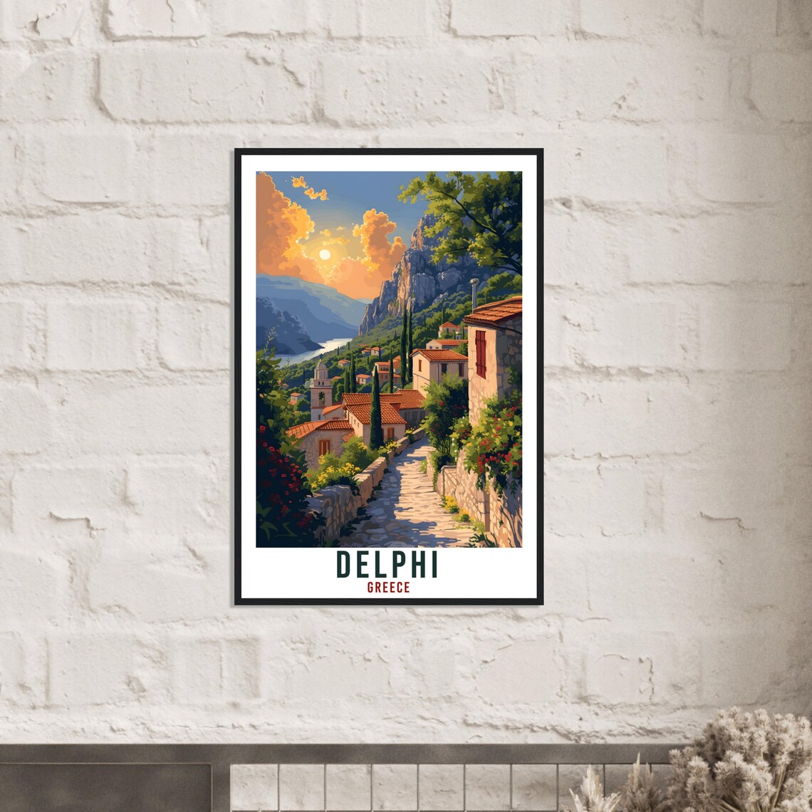 Delphi Greece Stone Village Street at Golden Sunset Travel Poster - Image 3