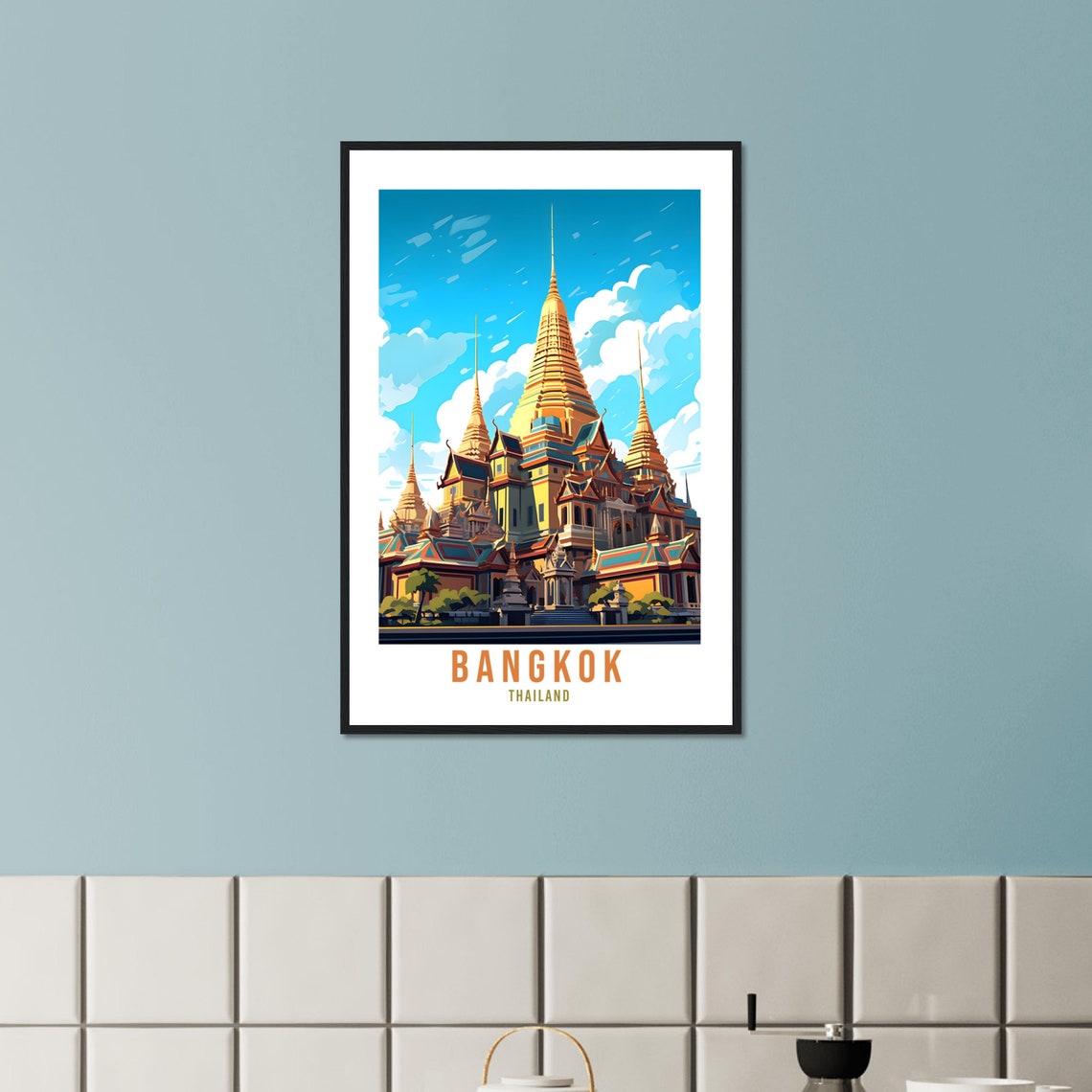 Bangkok Thailand Golden Temple Palace Bright Blue Sky Poster - Image 2