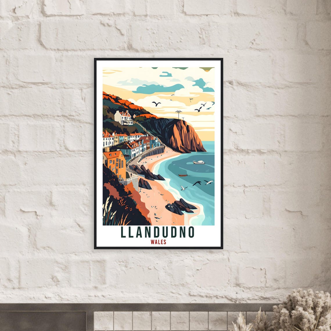 Llandudno Wales Travel Poster Seaside Cliffs Beach Town Artwork - Image 2