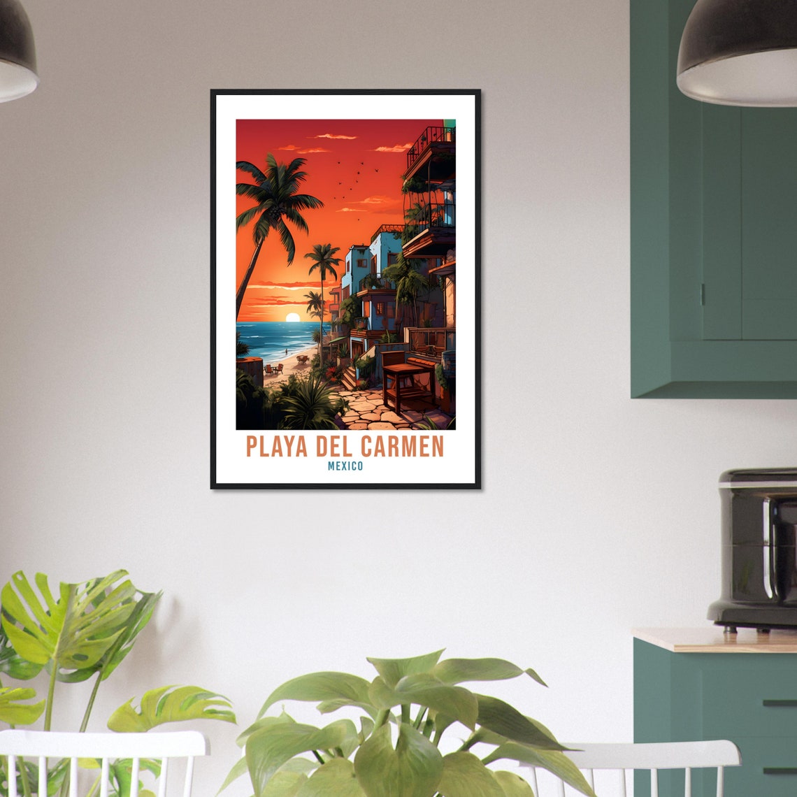 Playa del Carmen Mexico Sunset Beach Palms Riviera Travel Poster - Image 3