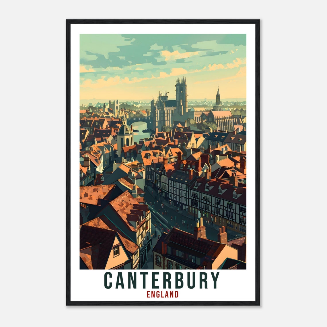 Canterbury England Cathedral Historic Rooftops Skyline Travel Poster - Image 4