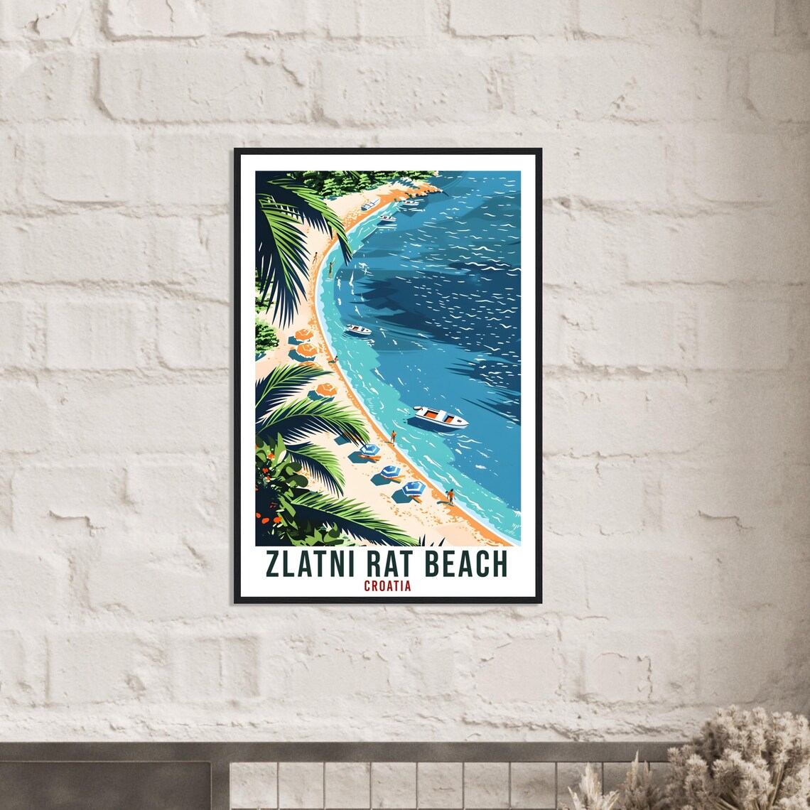Zlatni Rat Beach Croatia Aerial Shoreline Retro Travel Poster - Image 3