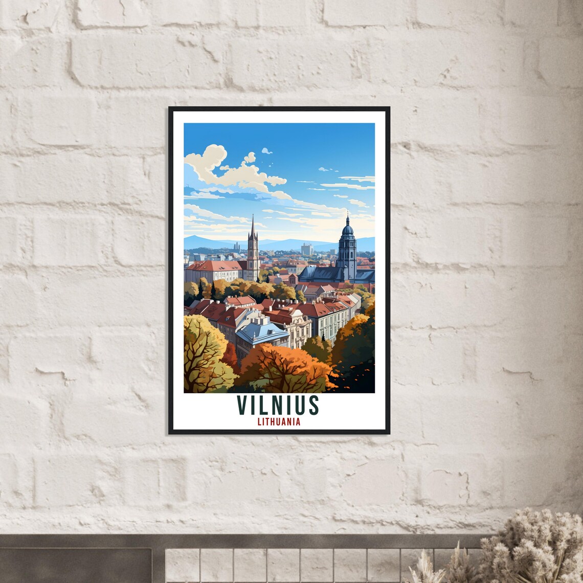 Vilnius Lithuania City Panorama Church Spires Autumn Vintage Poster - Image 2
