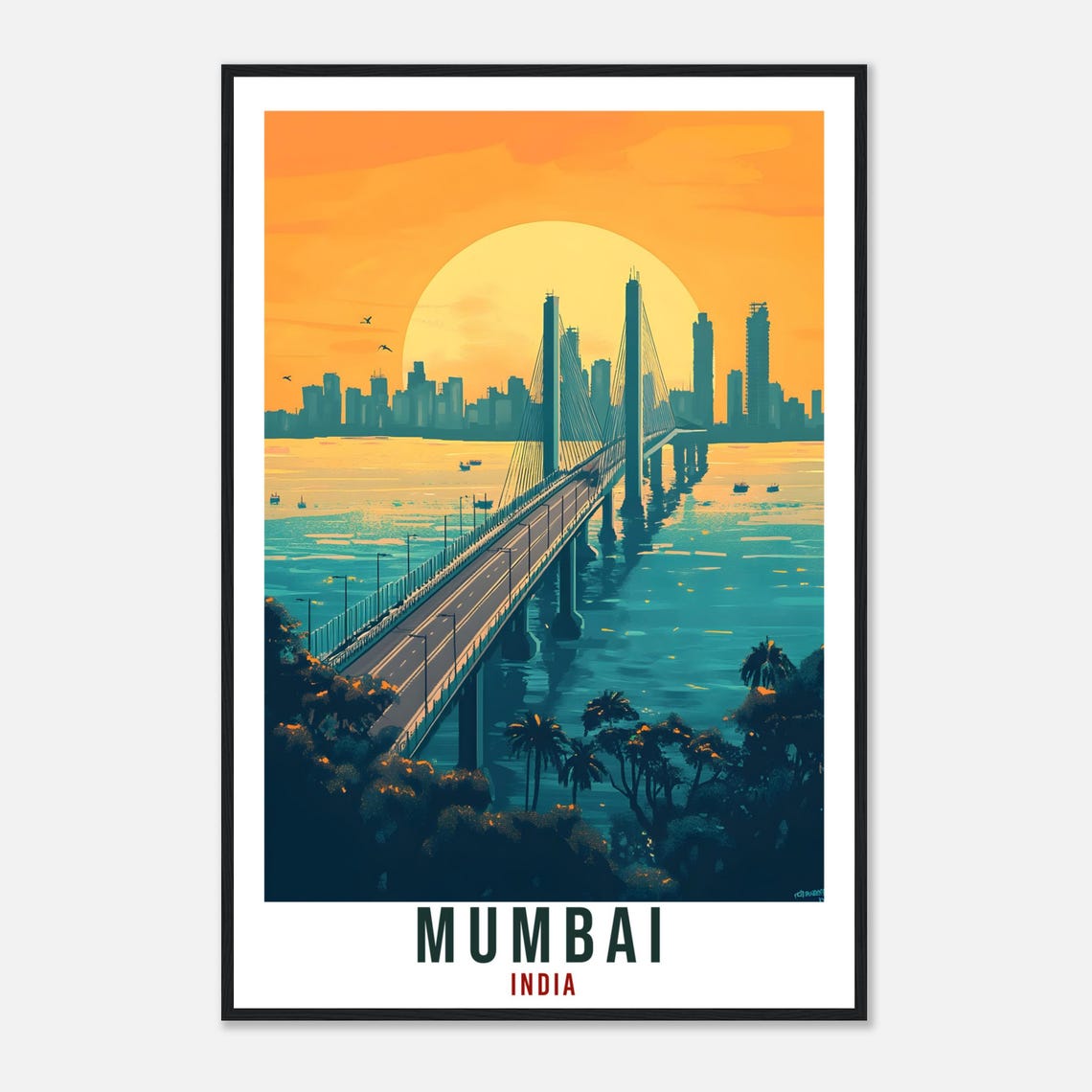 Mumbai Travel Print Indian Home Decor Mumbai Bridge Wall Art Wall Hanging Art Lover India Artwork Travel Poster India Travel Art City Art - Image 4