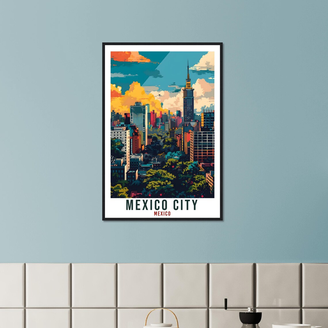 Mexico City Skyline Torre Latinoamericana Sunset Scene Poster Art - Image 2