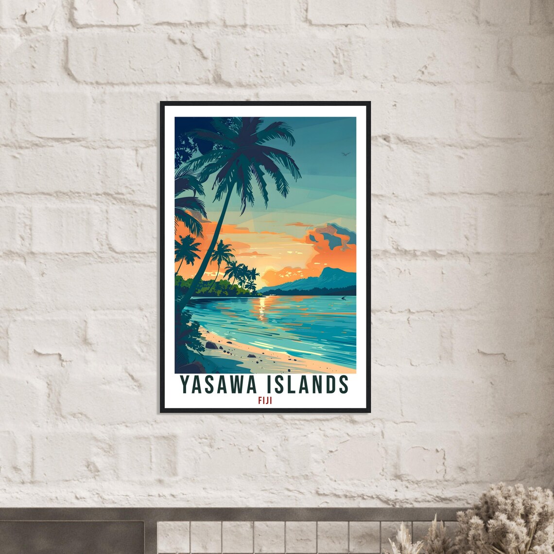 Yasawa Islands Fiji Sunset Beach Vintage Travel Illustration Poster - Image 3