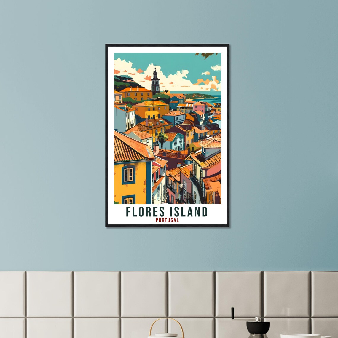 Flores Island Portugal Azores Town Vista Retro Travel Poster - Image 3
