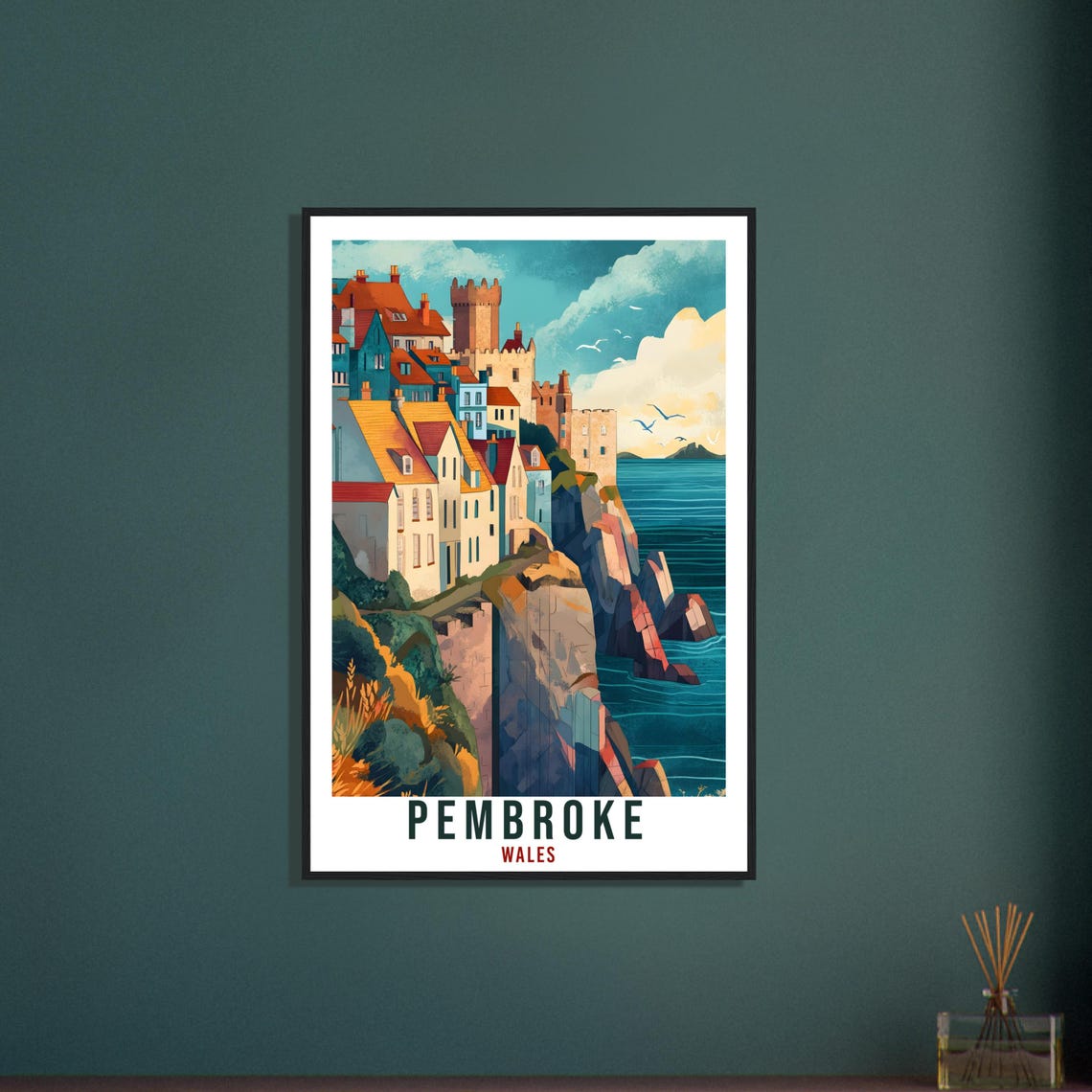 Pembroke Travel Print Wales Home Decor Pembroke Wall Art Wall Hanging Art Lover Wales Artwork Travel Poster Pembroke Travel Art Gift - Image 3