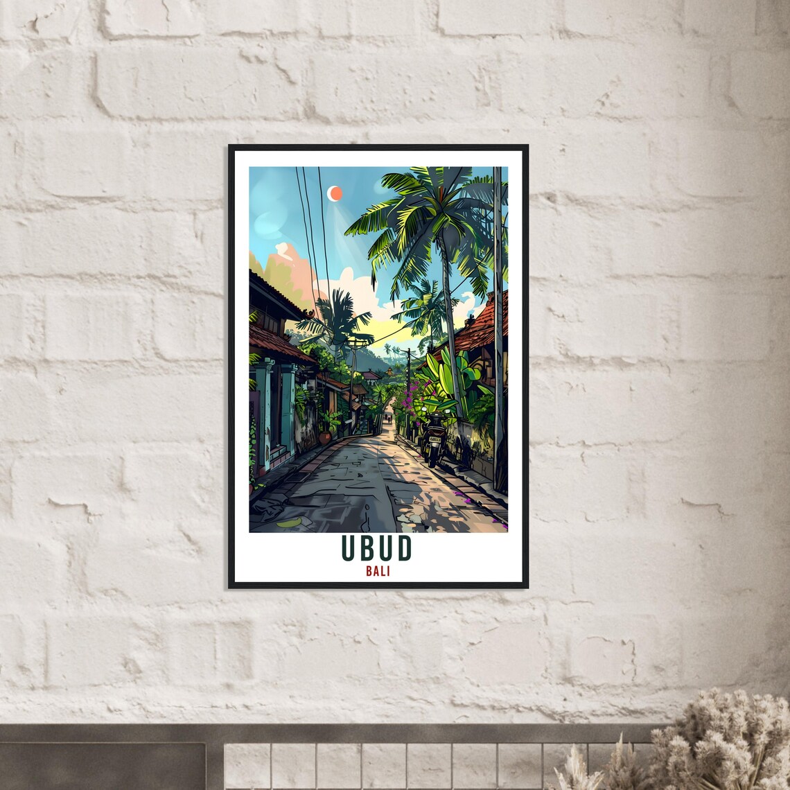 Ubud Bali Tropical Palm Street With Scooter Retro Travel Poster - Image 3