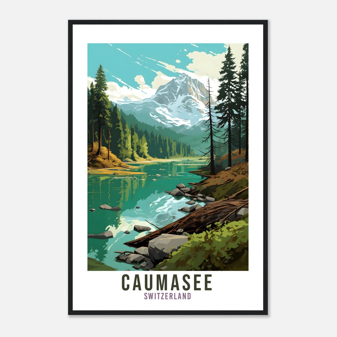 Caumasee Switzerland Lake Travel Poster Alpine Pine Mountain View - Image 4