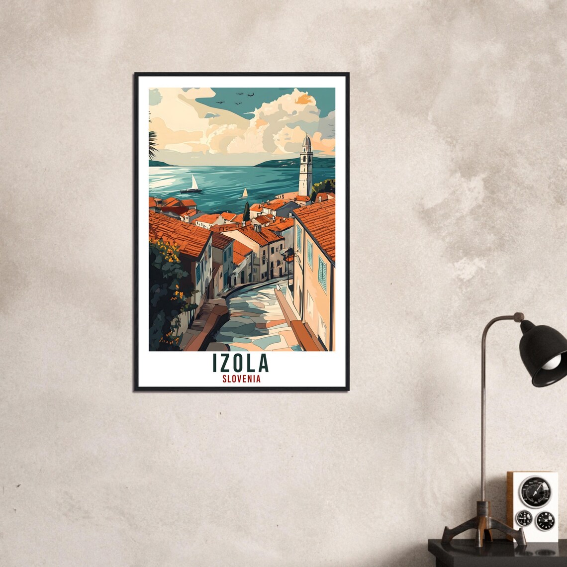Izola Slovenia Seaside Old Town Sailboats Vintage Travel Poster - Image 3