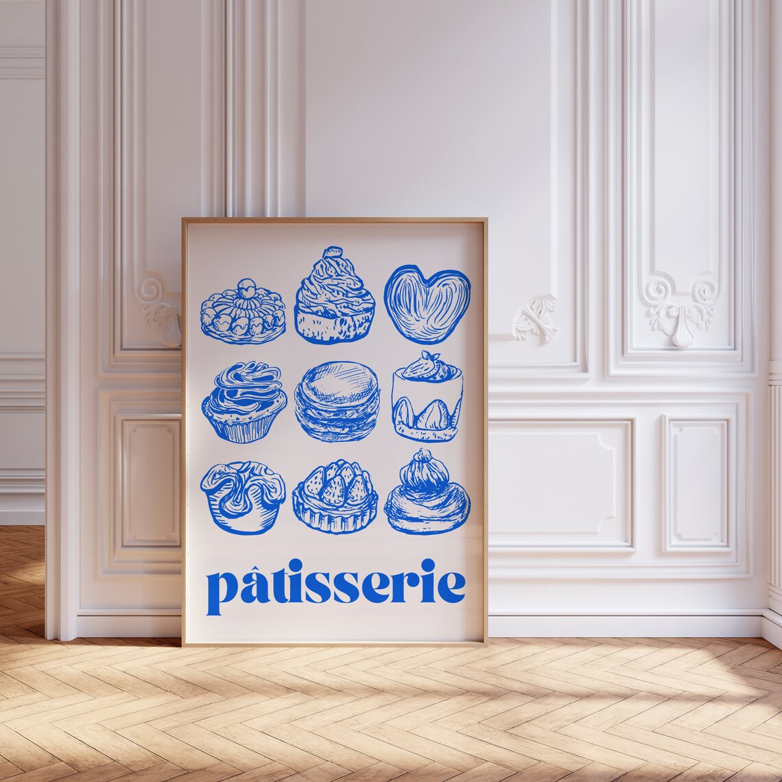 Patisserie Print French Pastry Poster Cake Print Parisian Wall Art Dessert Wall Print French Kitchen Decor Retro Food Print Home Gift