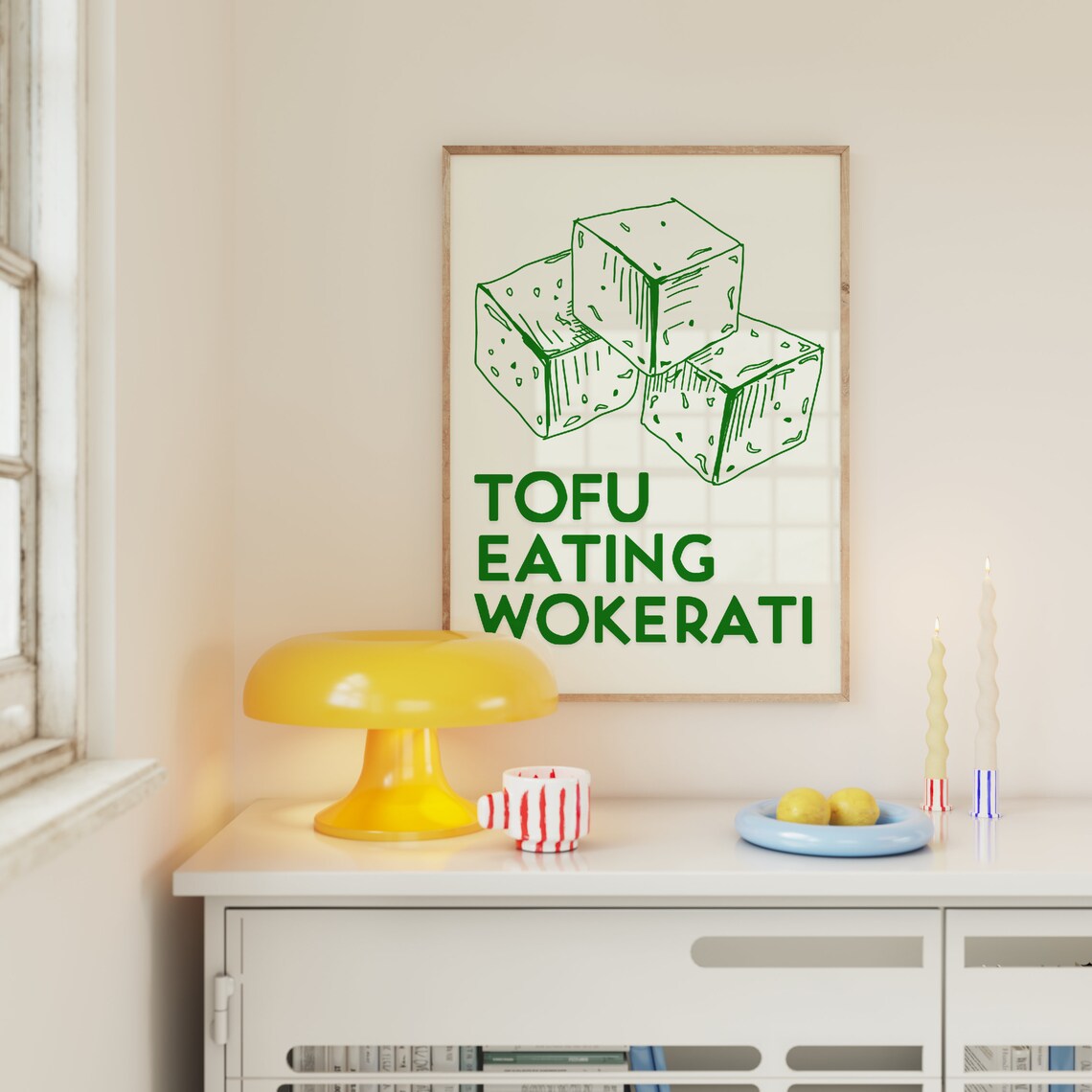 Tofu Eating Wokerati Green Foodie Slogan Playful Kitchen Wall Poster - Image 2