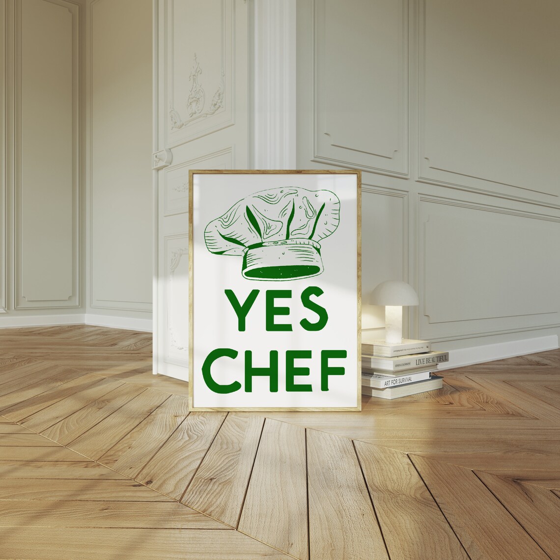 Yes Chef Green Typography Chefs Hat Kitchen Quote Retro Bar Wall Poster - Image 2