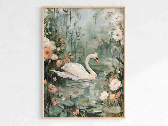 Elegant Swan With Crown, Whimsical Nursery Art