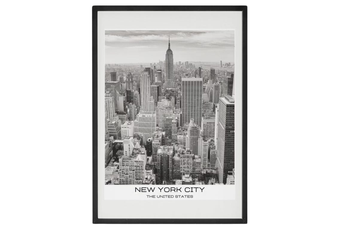 New York City Black And White Empire State Skyline Travel Poster - Image 2