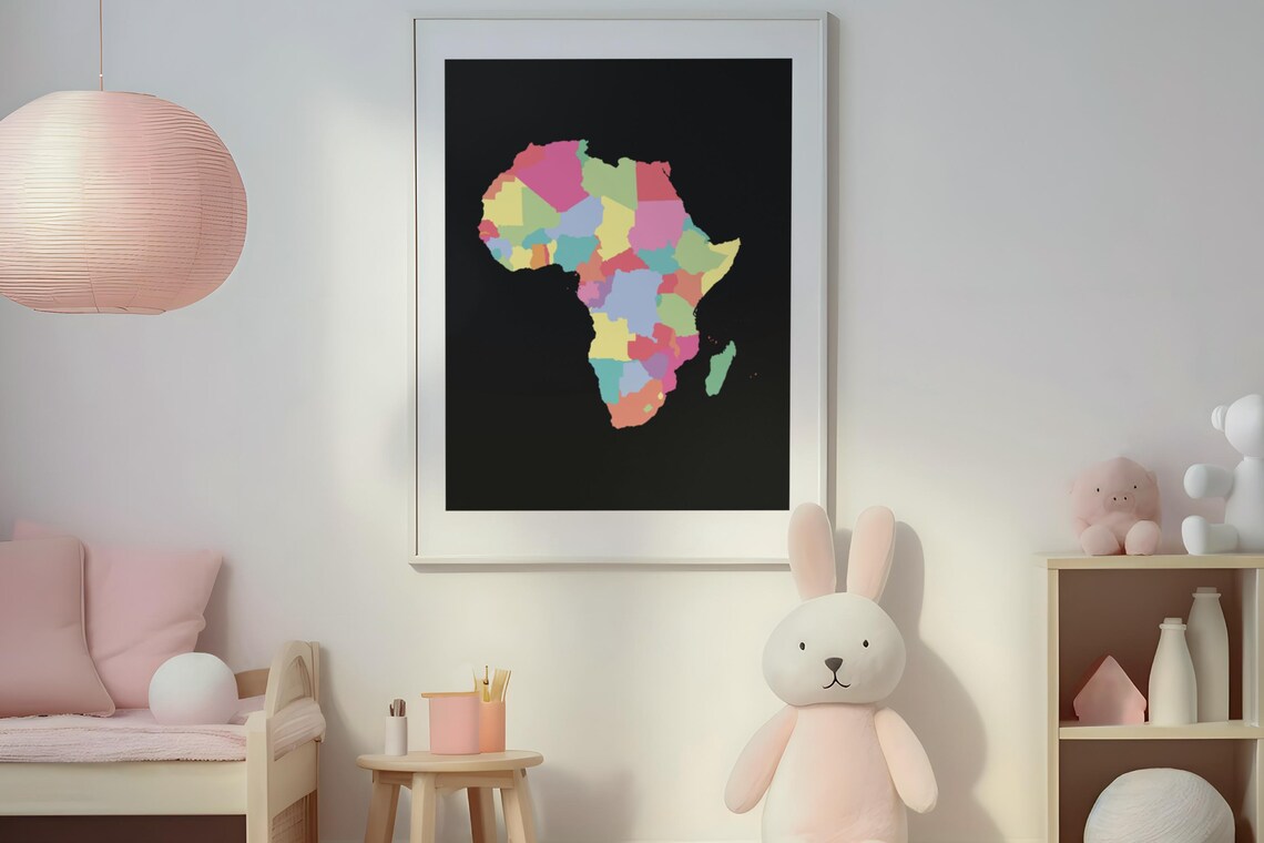 Africa Pastel Country Map Black Background Modern Decor Poster - Image 3