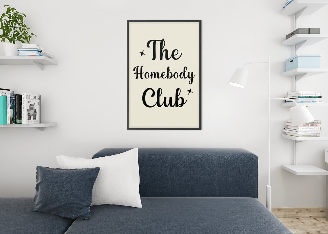 The Homebody Club Script Funny Introvert Gift Cream Wall Poster - Image 8