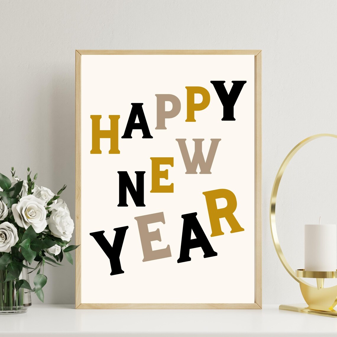 Happy New Year Retro Gold Lettering Holiday Celebration Poster - Image 2