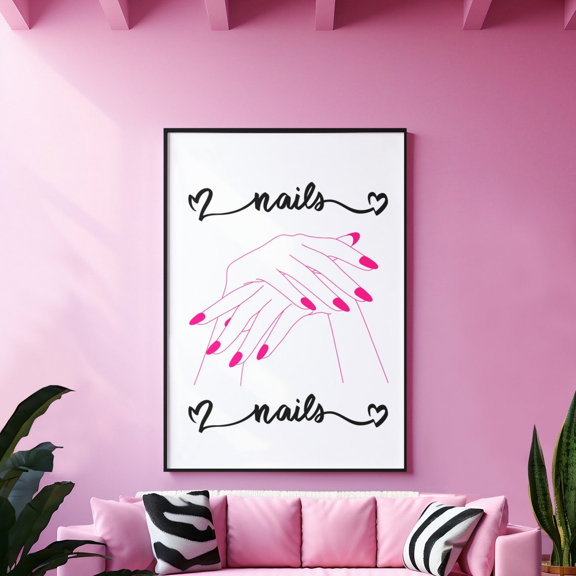 Nails Script Heart Line Art Hands Pink Manicure Salon Decor Poster - Image 6