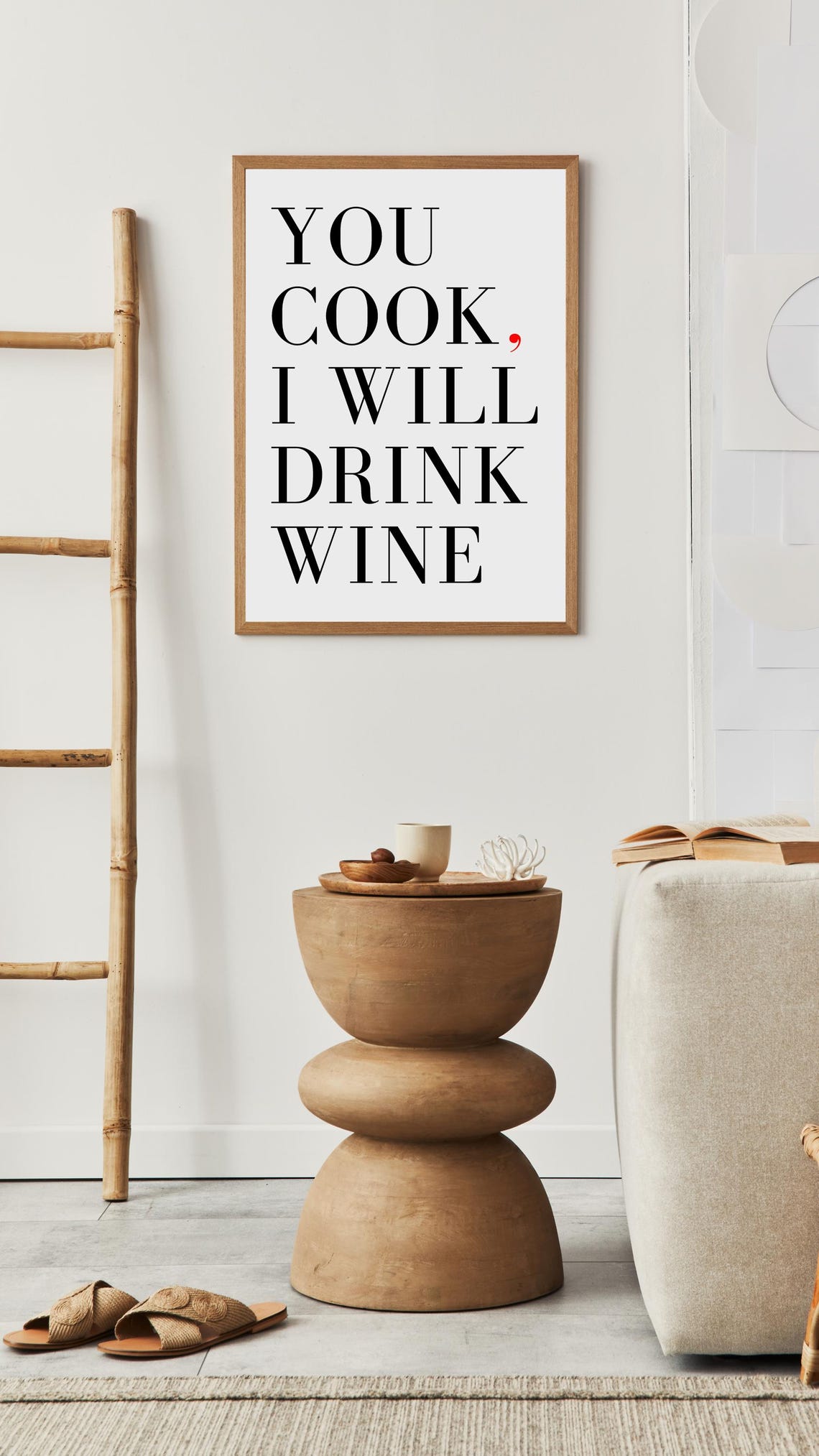 You Cook I Will Drink Wine Funny Kitchen Quote Red Punctuation Poster - Image 6