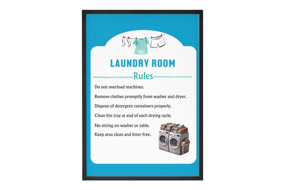 Laundry Room Rules Blue Sign Washer Dryer Etiquette Wall Poster - Image 4