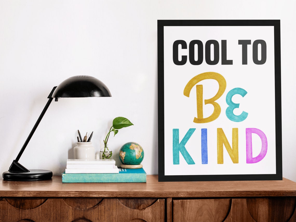 Cool To Be Kind Colorful Hand Lettered Kids Classroom Poster