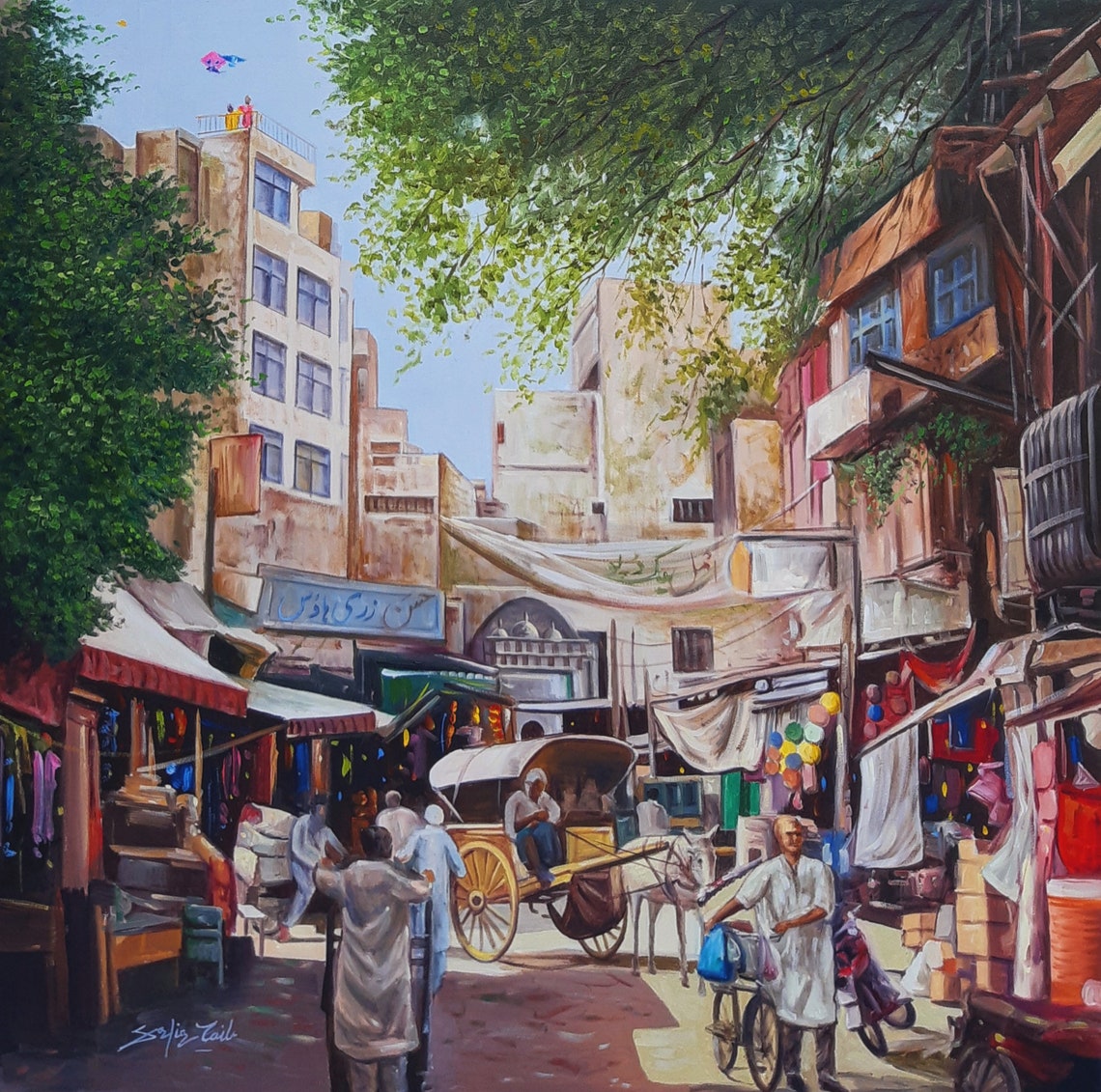 Indian Wall Art Indian Oil Painting Pakistani Art Original Painting Asian Wall Art Colorful Painting Desi Art Painting - Image 3