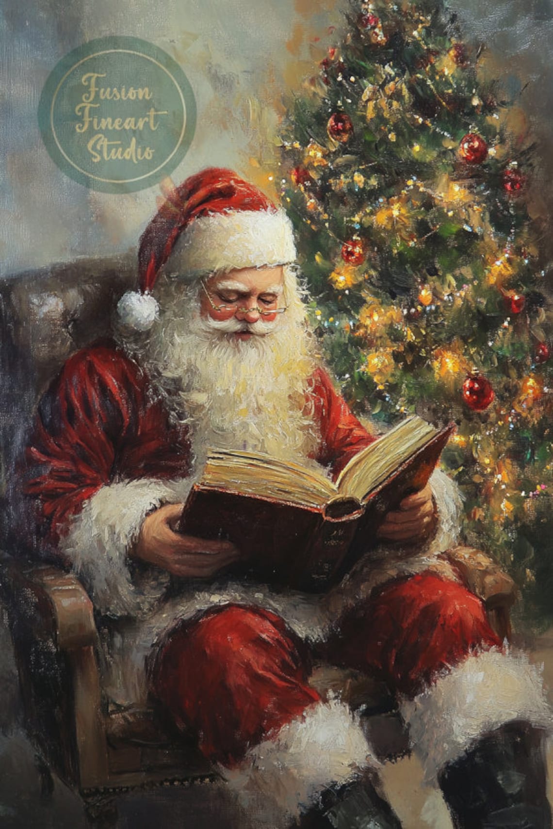 Vintage Santa Print, Rustic Christmas Holiday Art - Image 3