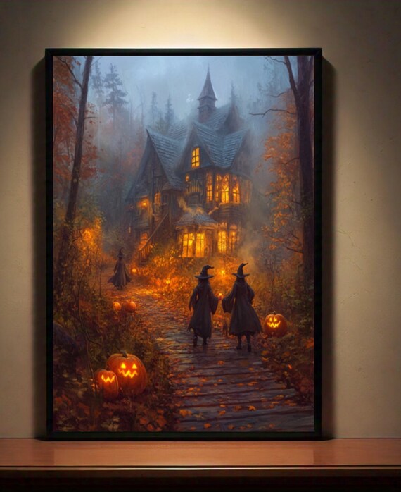 Witches Haunted House Misty Forest Jack O Lantern Halloween Poster