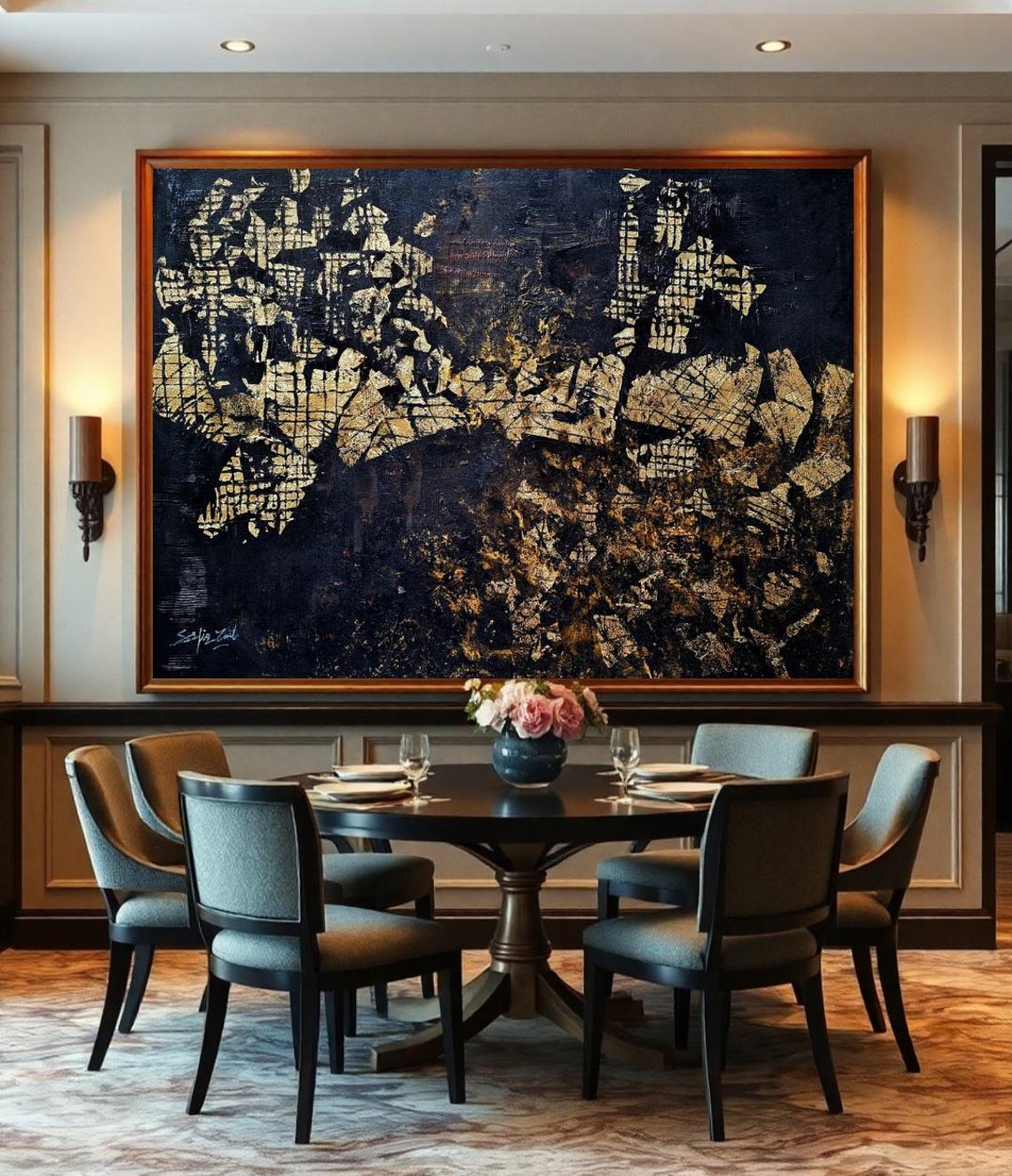 Black Gold Mosaic Abstract Modern Luxury Statement Original Poster