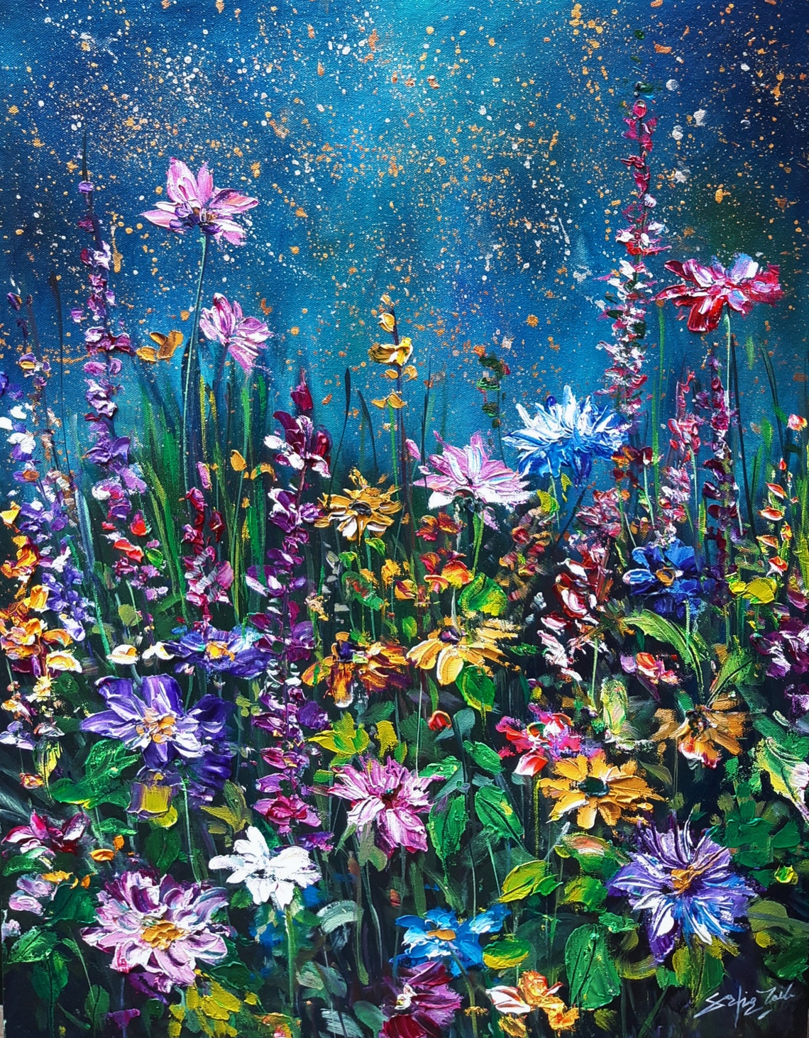 Flower Painting Moody Wall Art Oil Painting Floral Wall Art Textured Art Original Painting Wall Art Colorful Painting - Image 3
