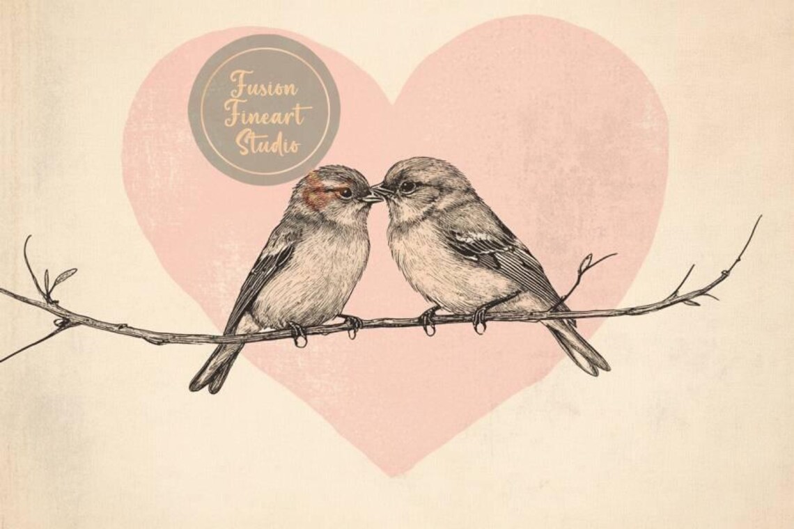 Love Birds Art Print, Vintage Cottage Farmhouse Decor - Image 3