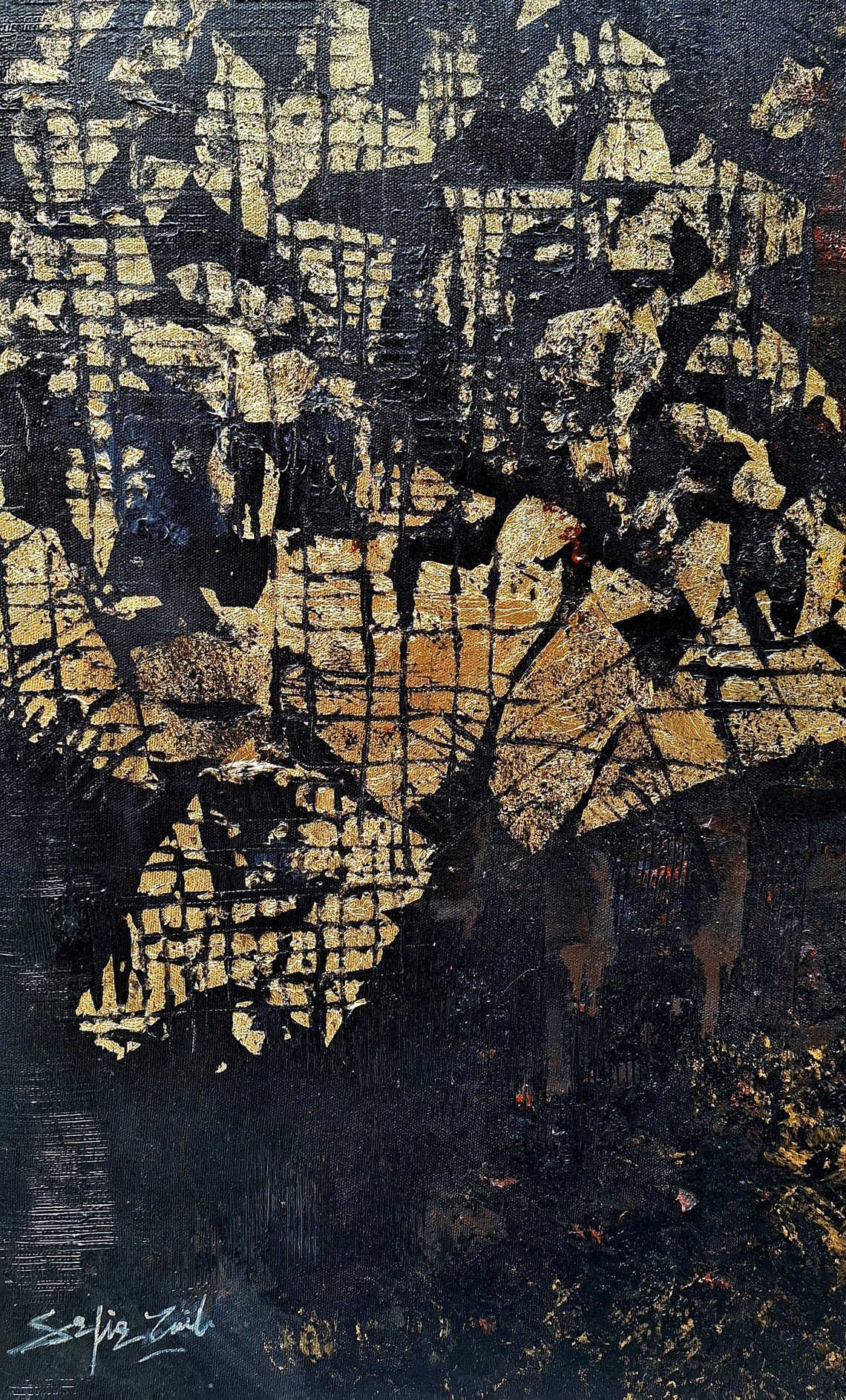 Black Gold Mosaic Abstract Modern Luxury Statement Original Poster - Image 2