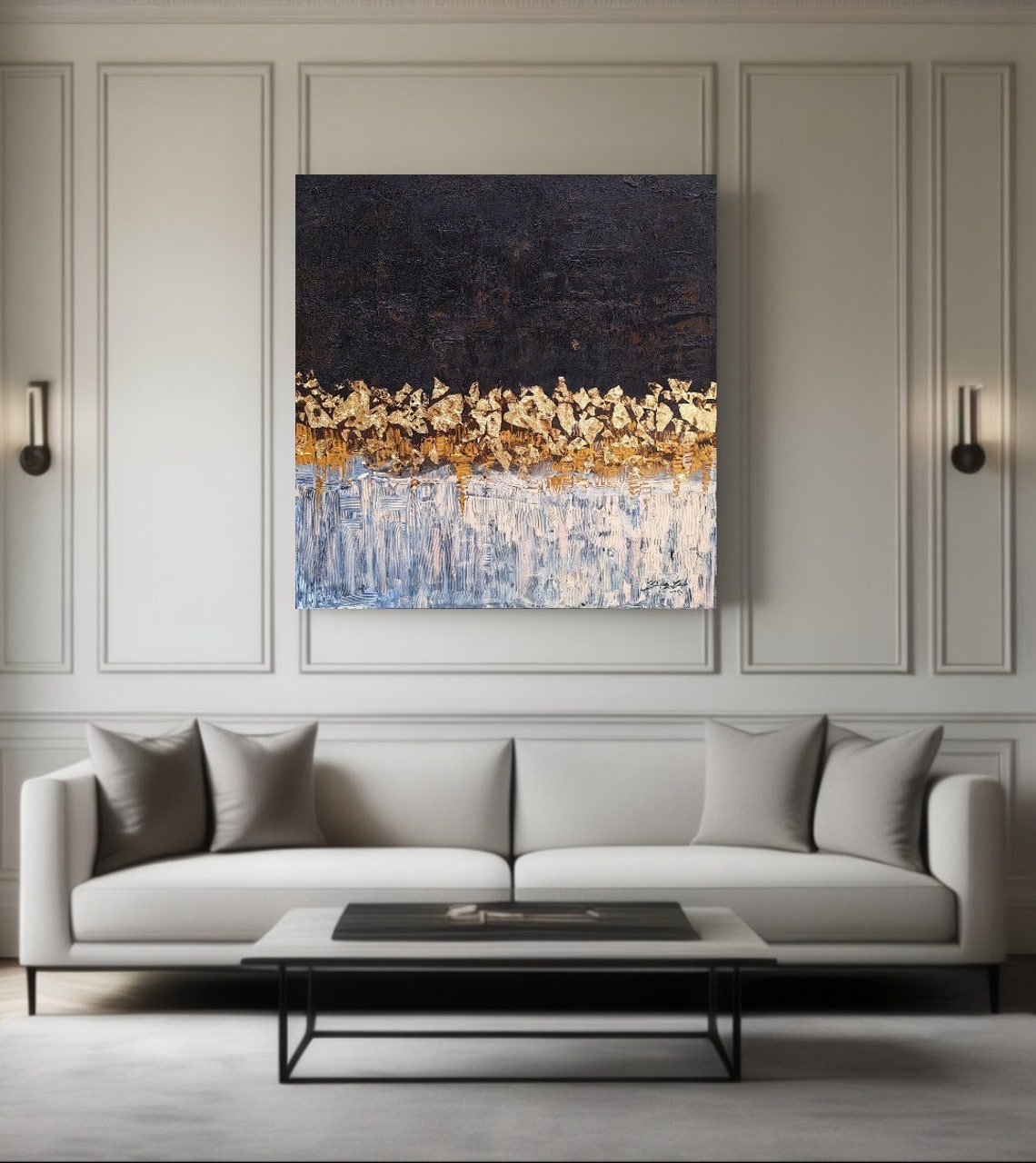 Black White Gold Abstract Horizon Shimmering Elegant Modern Poster - Image 2