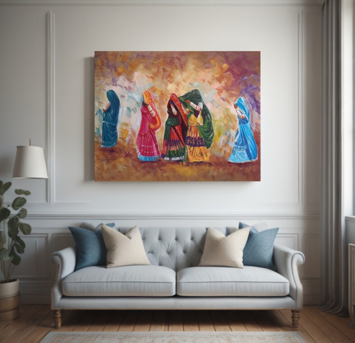 Indian Women in Colorful Saris Traditional Dance Oil Painting Poster - Image 3
