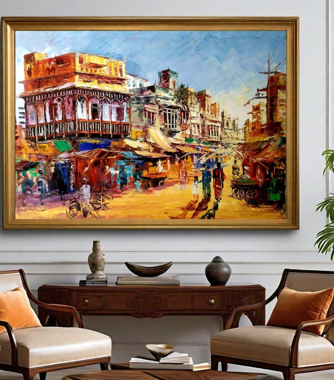 City Wall Art, Indian Oil Painting Style Print