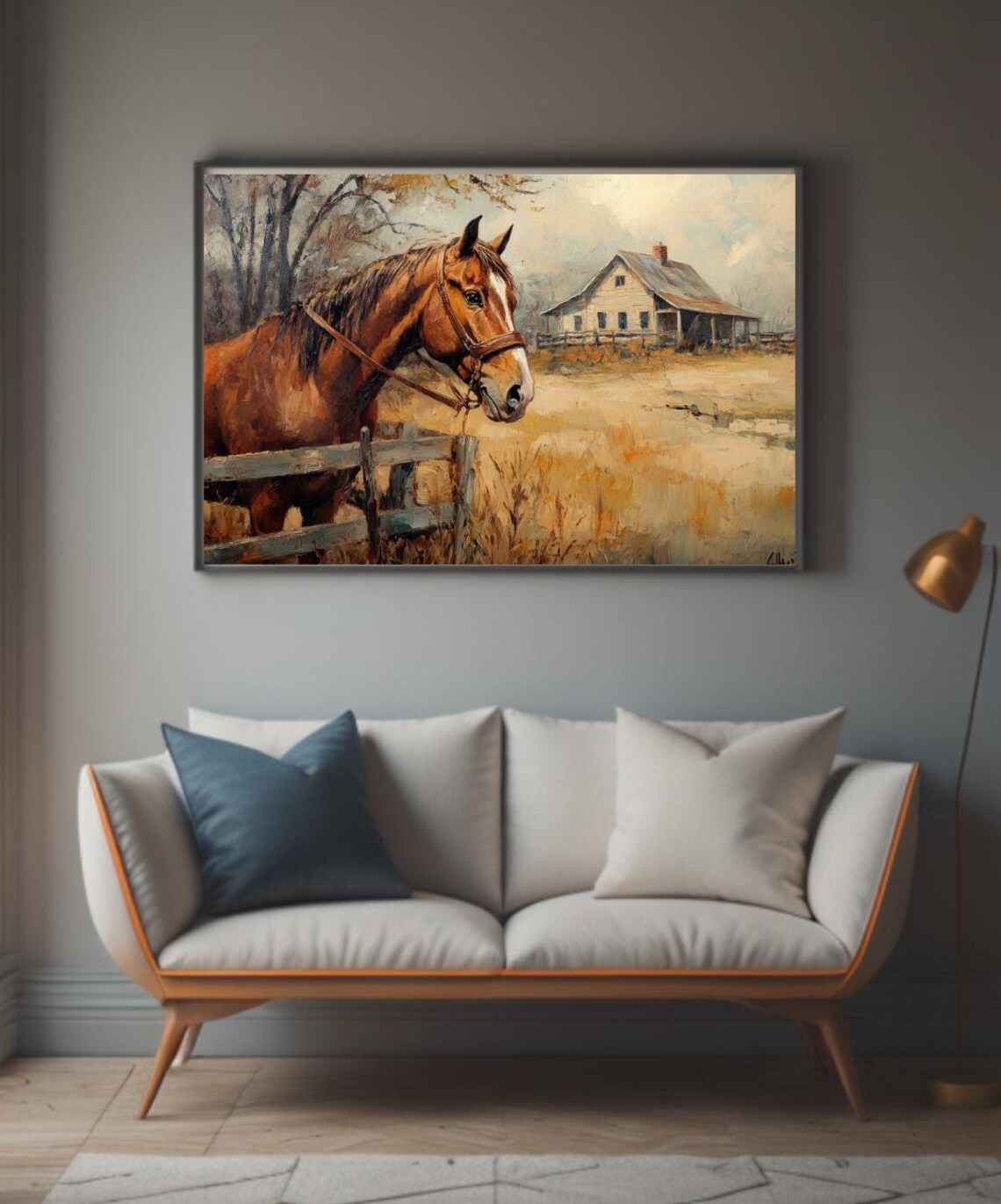 Chestnut Horse Wooden Fence Rustic Farmhouse Autumn Field Poster - Image 2