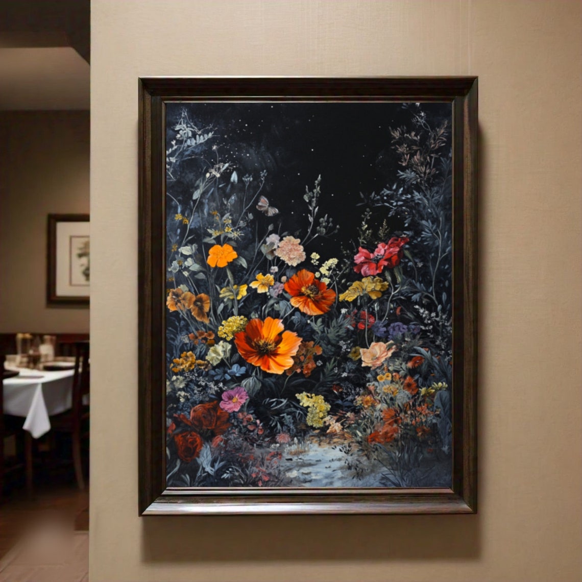 Moody Dark Floral Orange Poppies Night Botanical Gothic Poster - Image 2