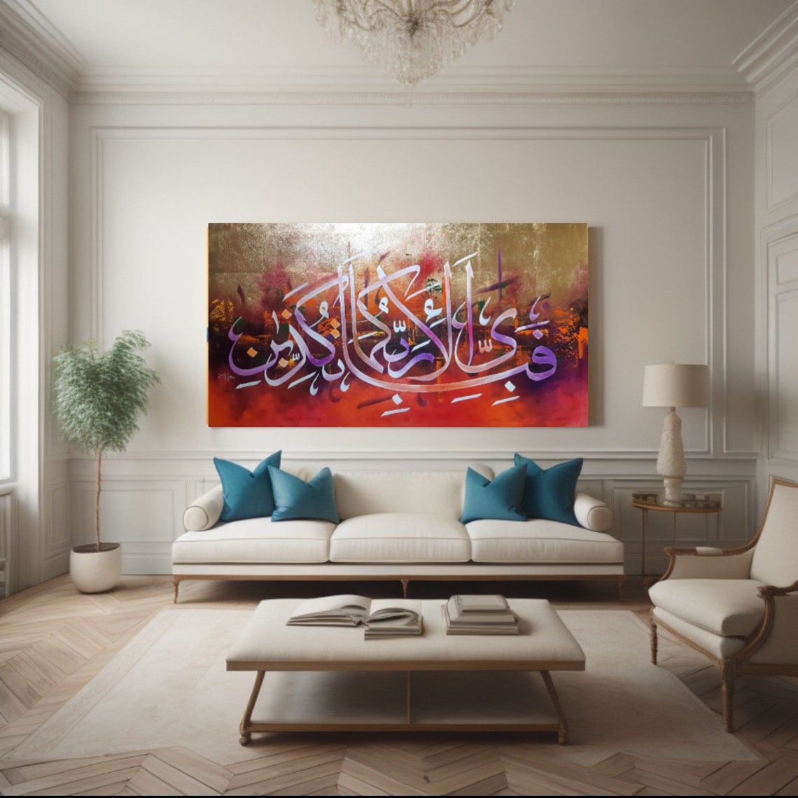 Fiery Red Gold Islamic Calligraphy Panoramic Sunset Sky Art Poster - Image 3