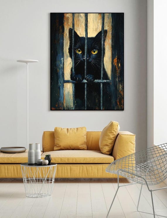 Cat Behind Bars Painting Wall Art