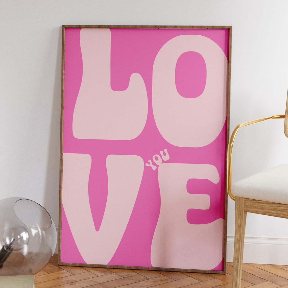 Love You Bold Pink Retro Typography Affirmation Statement Poster - Image 5