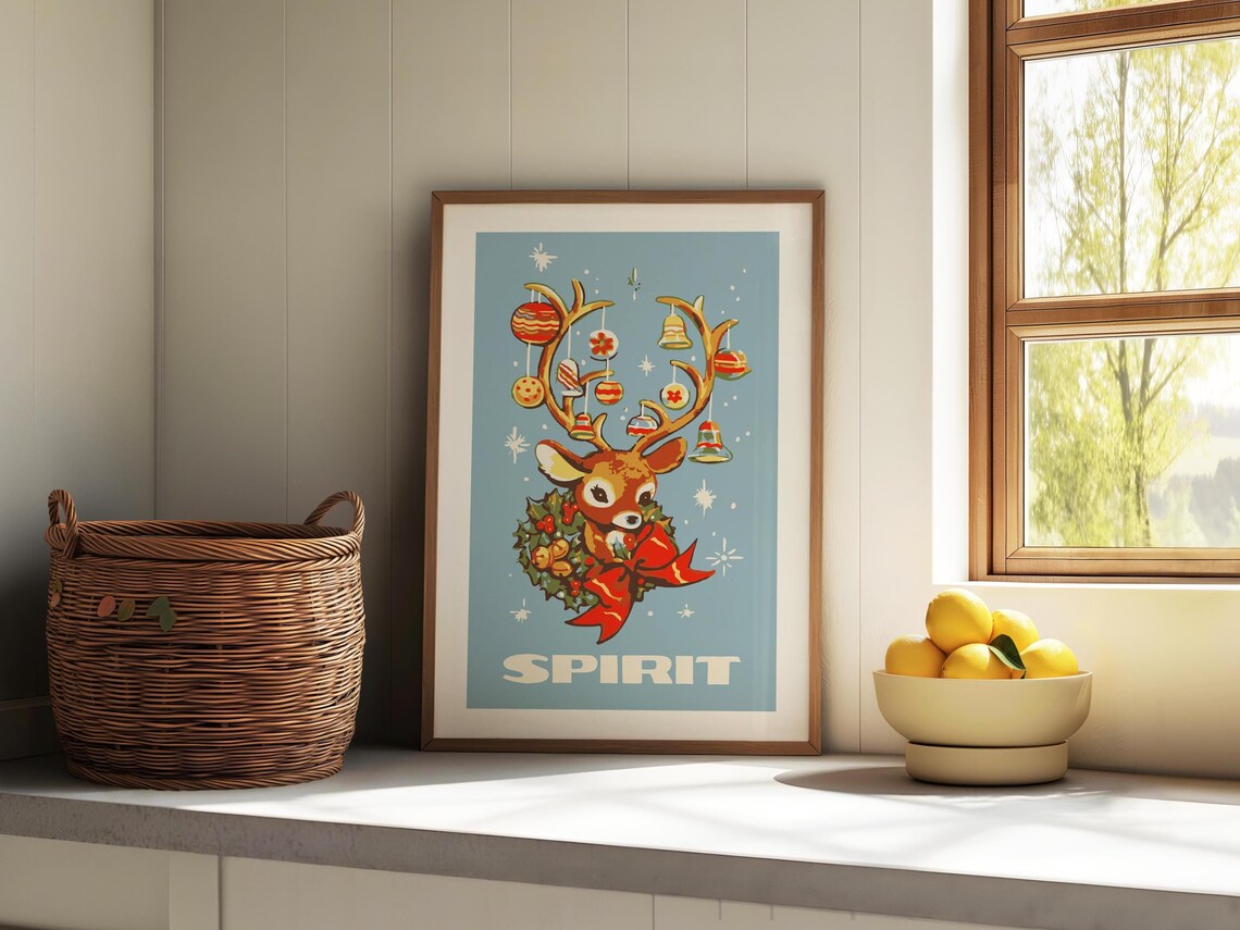 Holiday Spirit Christmas Reindeer Poster, Retro
