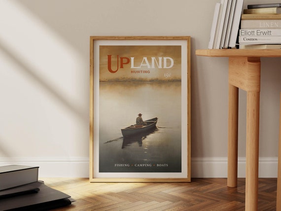 Lake Fishing Print Gift For Fisherman Art Poster Retro Angler Wall Decor Boat Fishing Artwork Outdoorsy Wall Art Fishing Dad