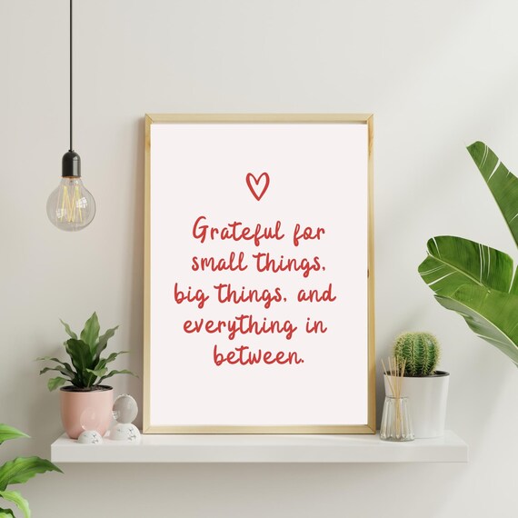 Grateful For Small Things Red Script Heartfelt Gratitude Poster