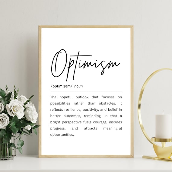 Optimism Definition Minimalist Typography Noun Dictionary Wall Art